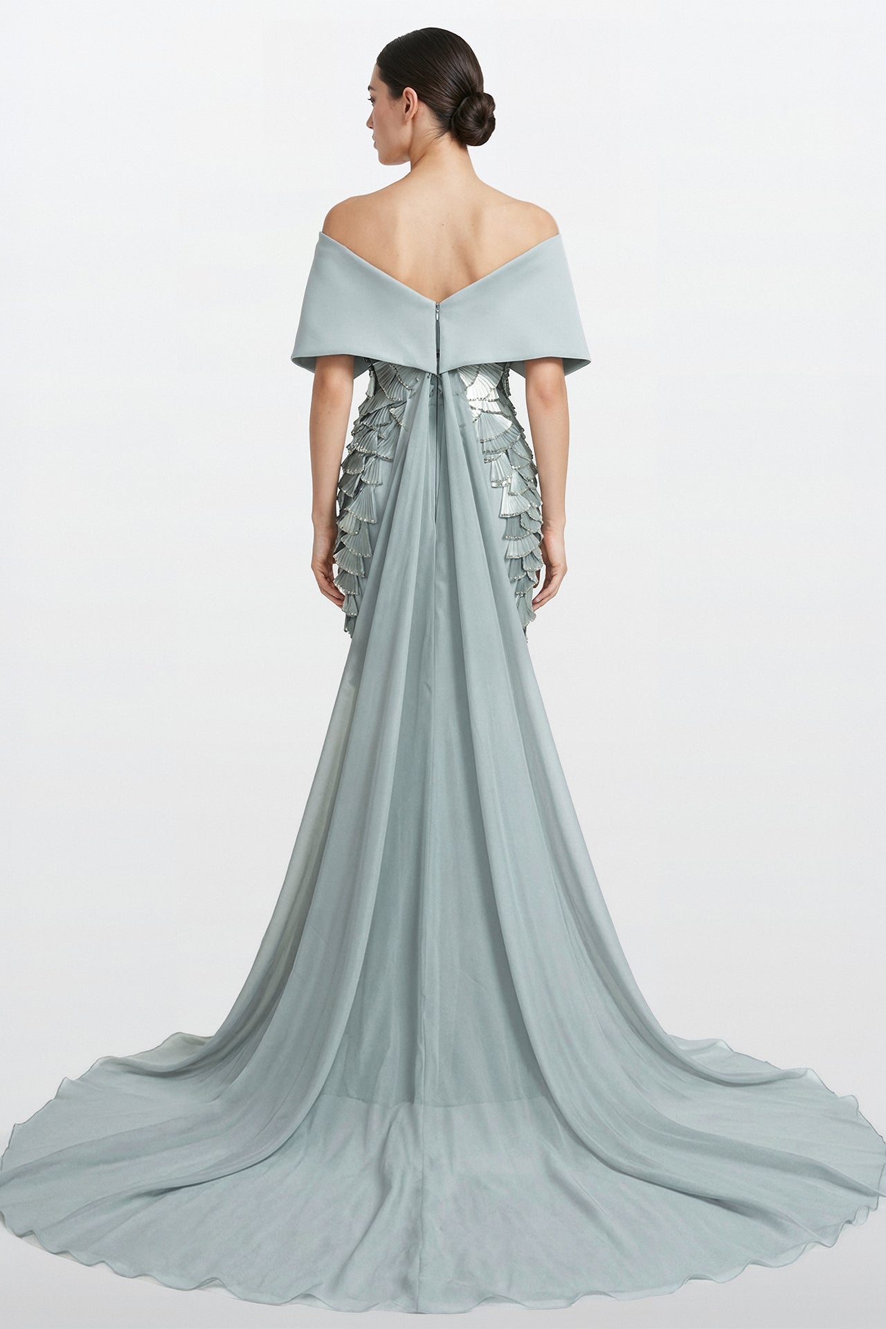 Draped Off-Shoulder Column Gown