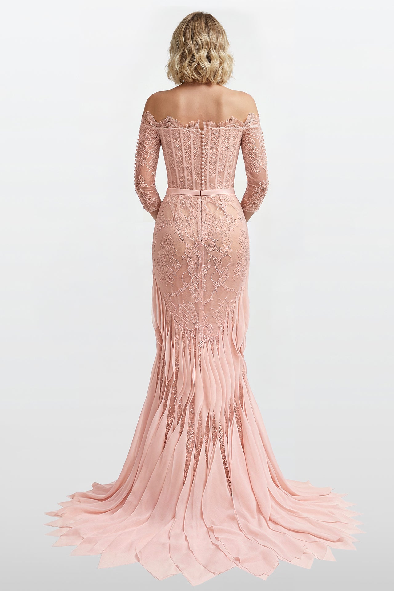 Lace Corset Gown with Layered Skirt