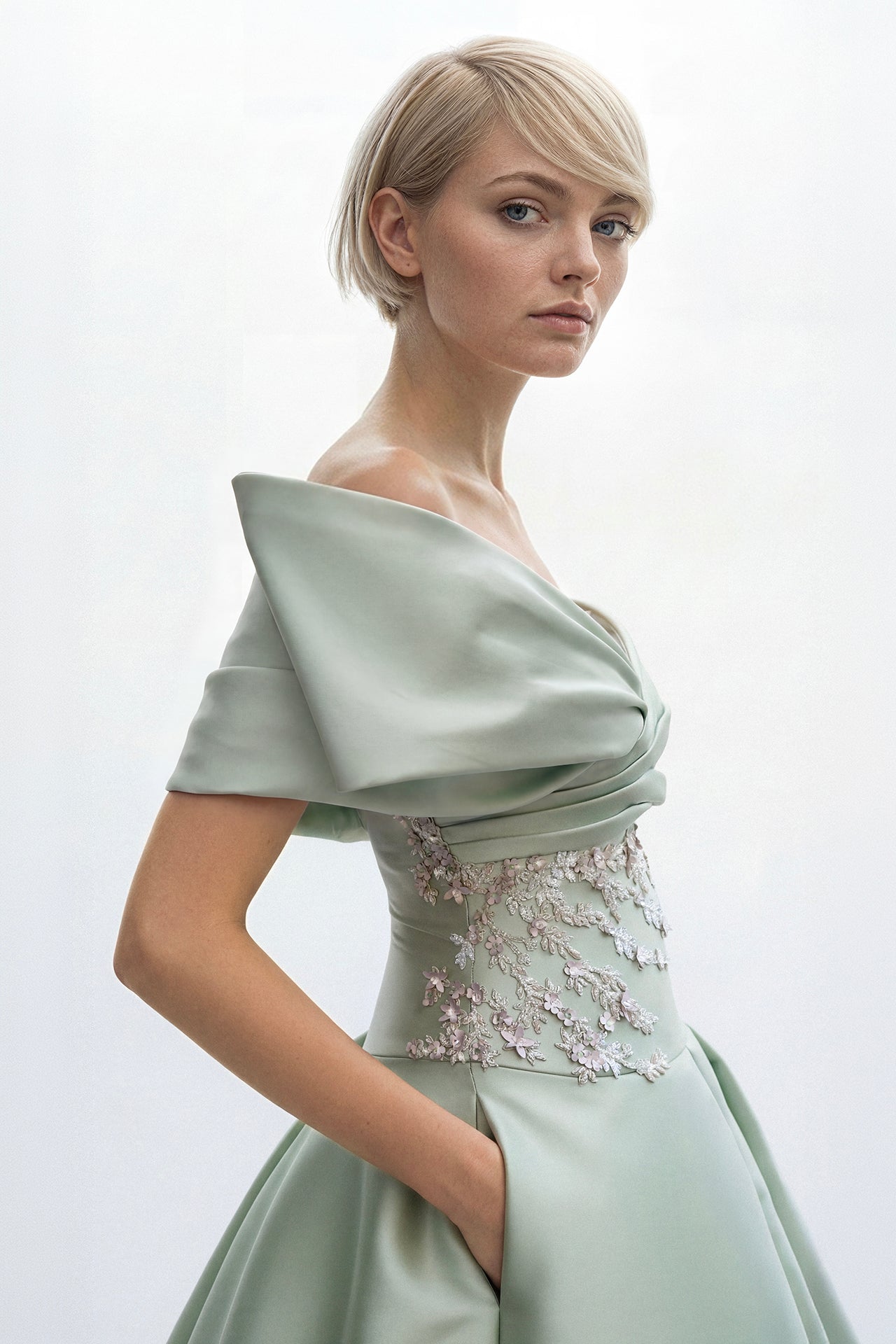 Off-Shoulder Satin Ball Gown