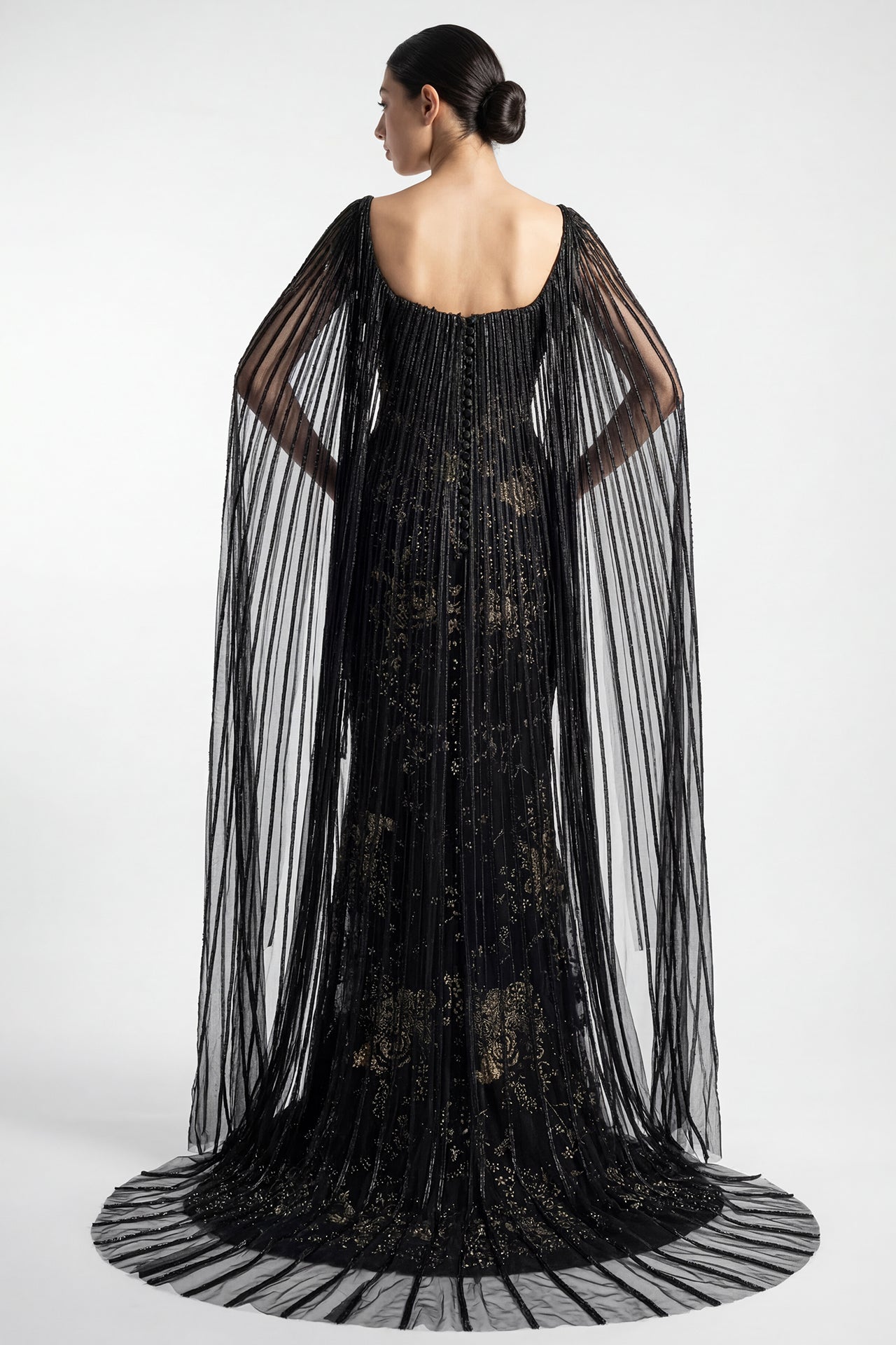 Bugle Bead Fringe Tulle Column Dress