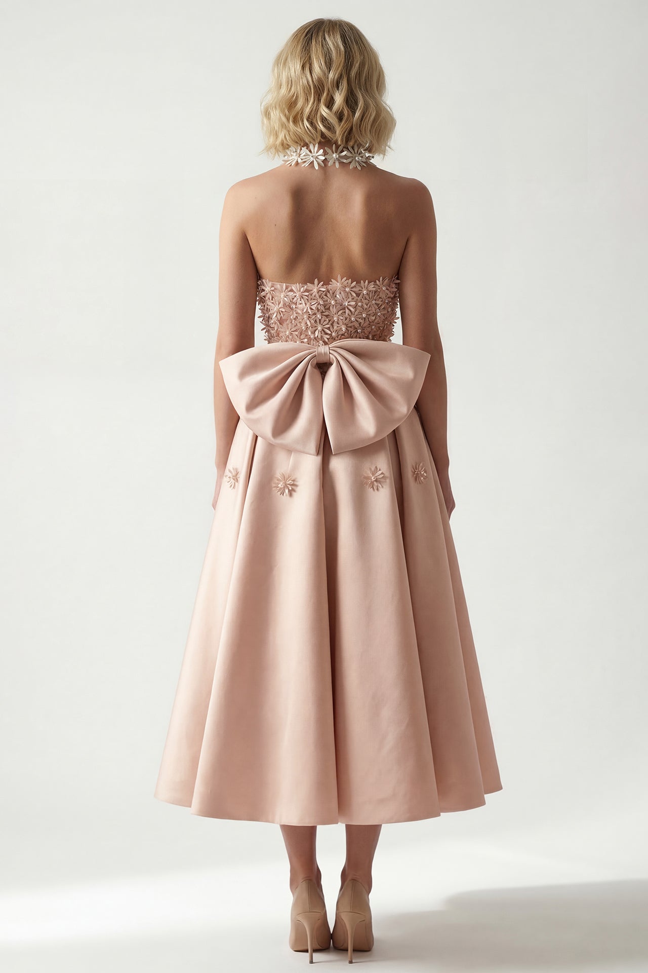 Laser-Cut Floral Mikado Midi Dress