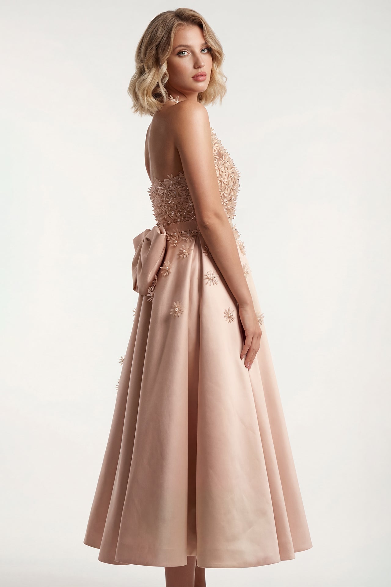 Laser-Cut Floral Mikado Midi Dress