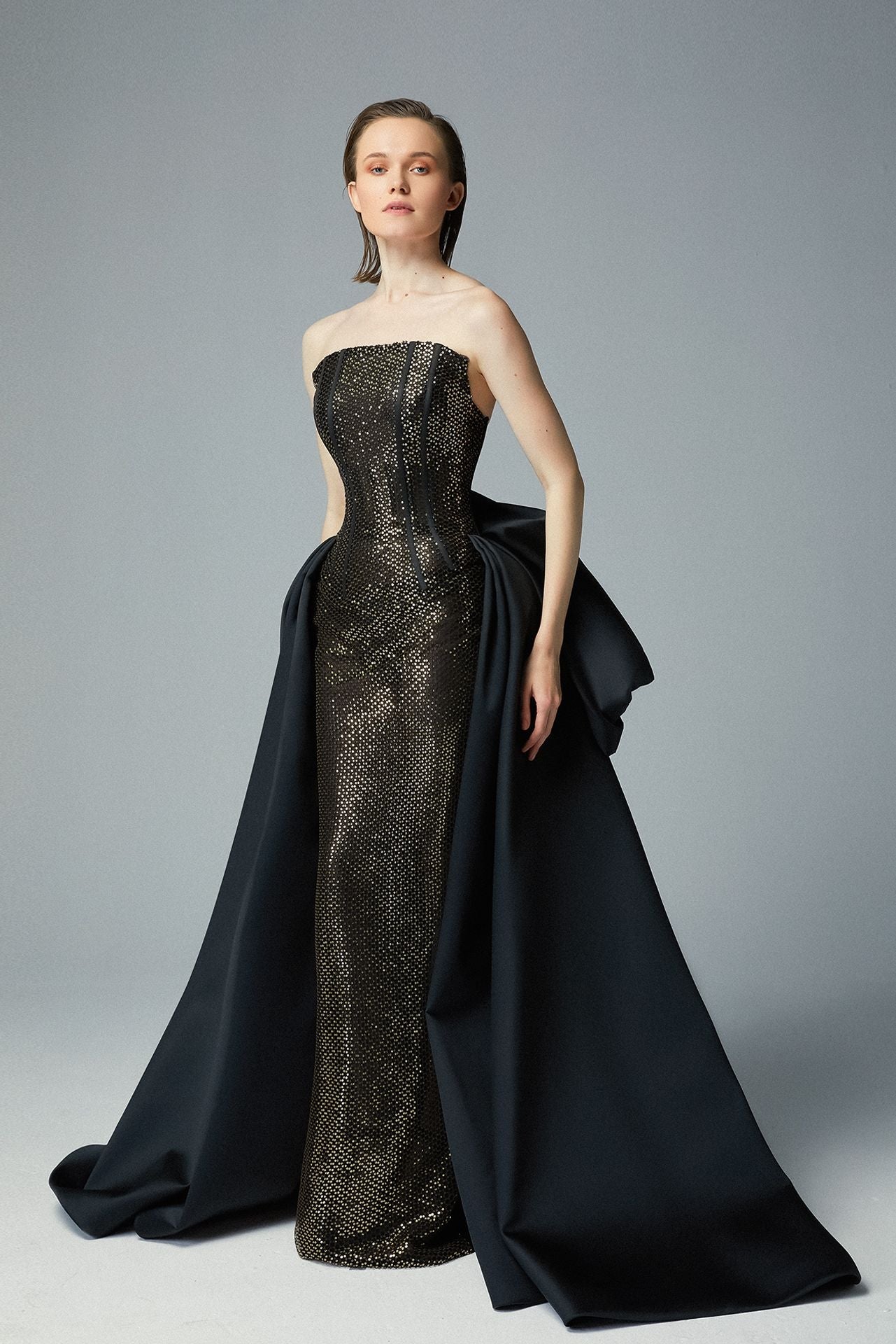 Strapless Net Dress With Dust Embroidery