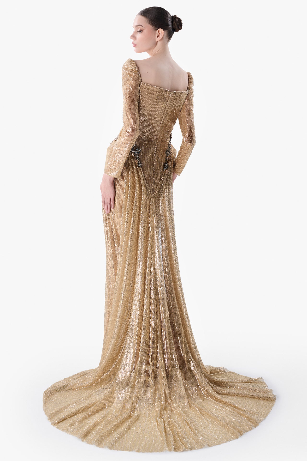 Sequined Column Gown with Crystal Accents