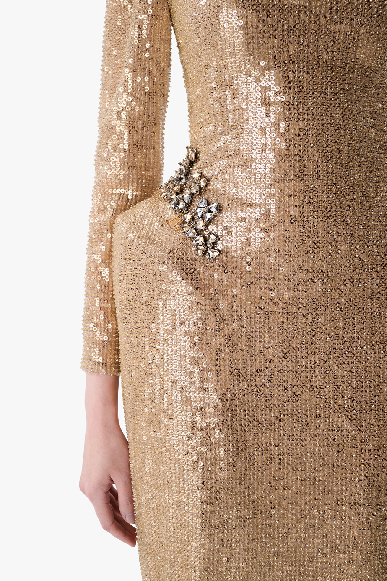 Sequined Column Gown with Crystal Accents