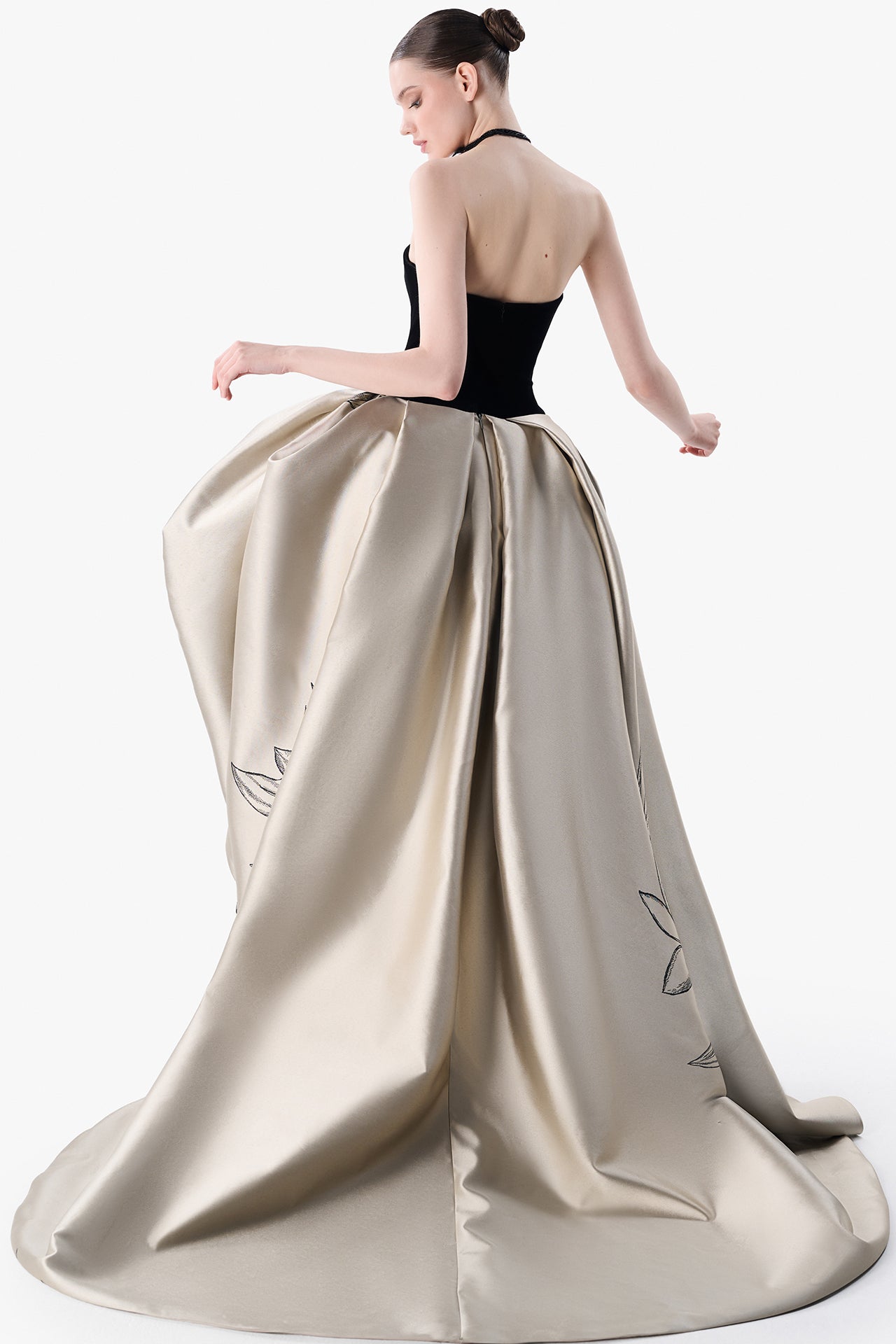 Strapless Velvet Gown with Draped Satin Skirt
