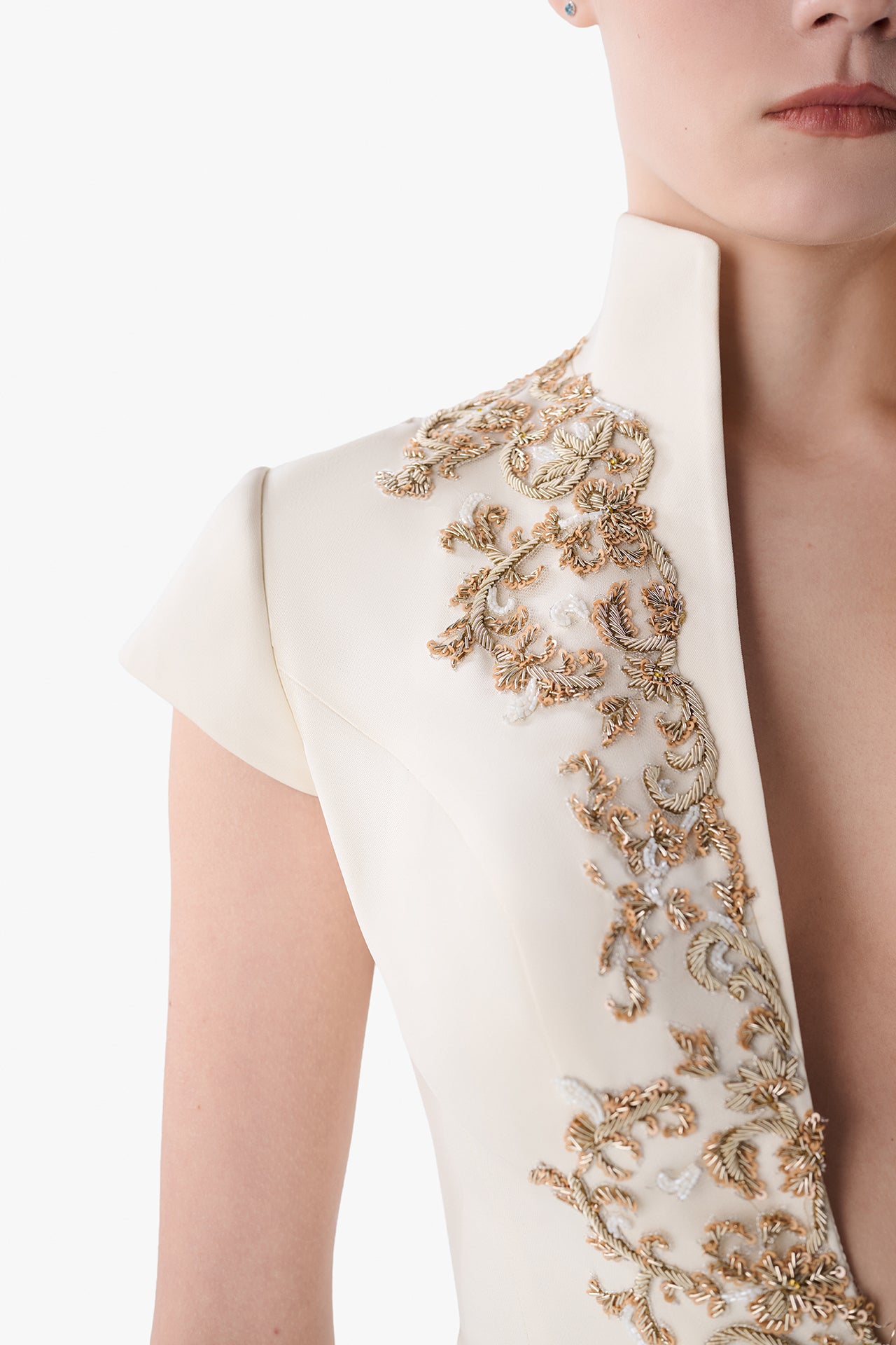 Embroidered Peplum Gown with Chiffon Skirt