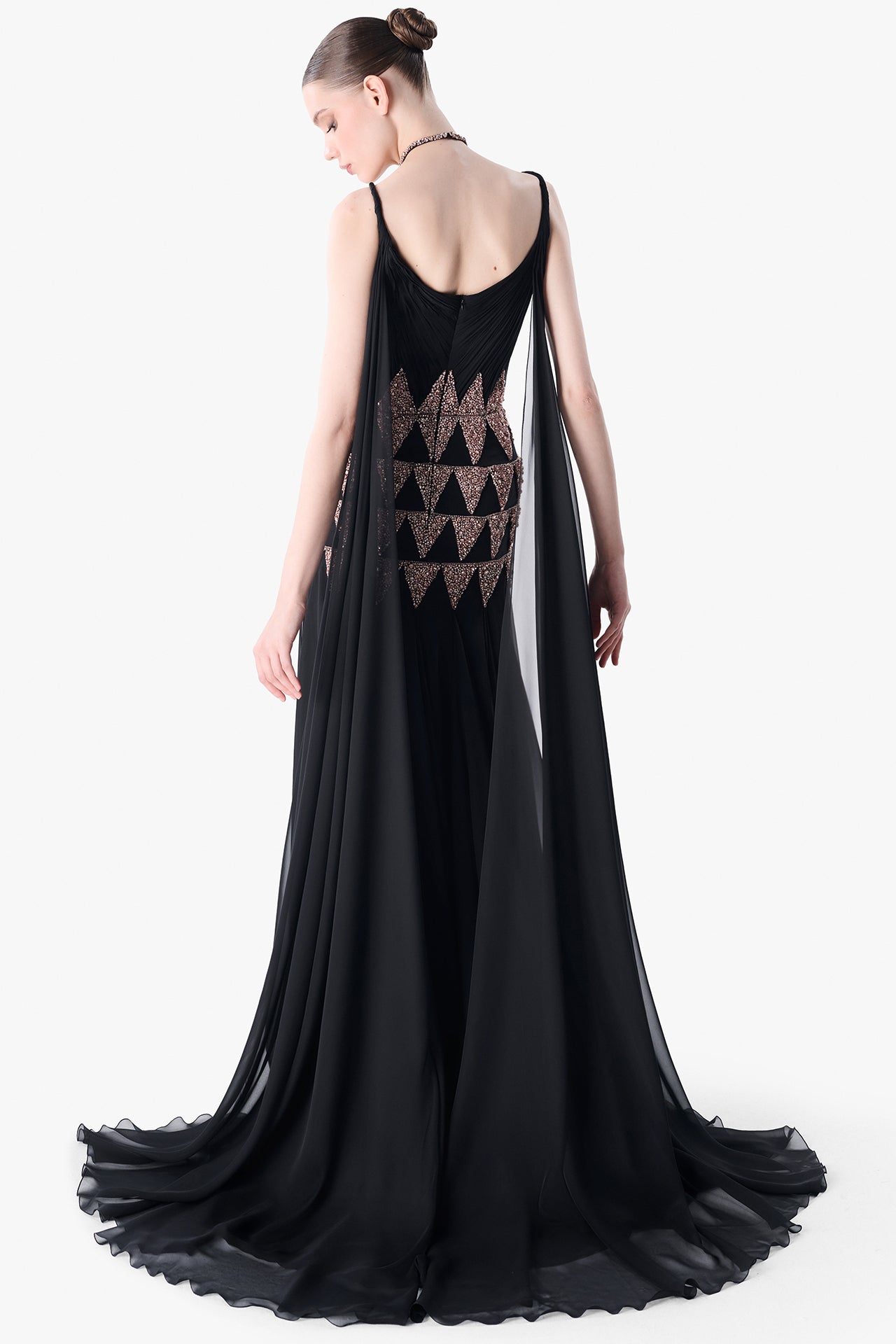 Embellished Geometric Evening Dress