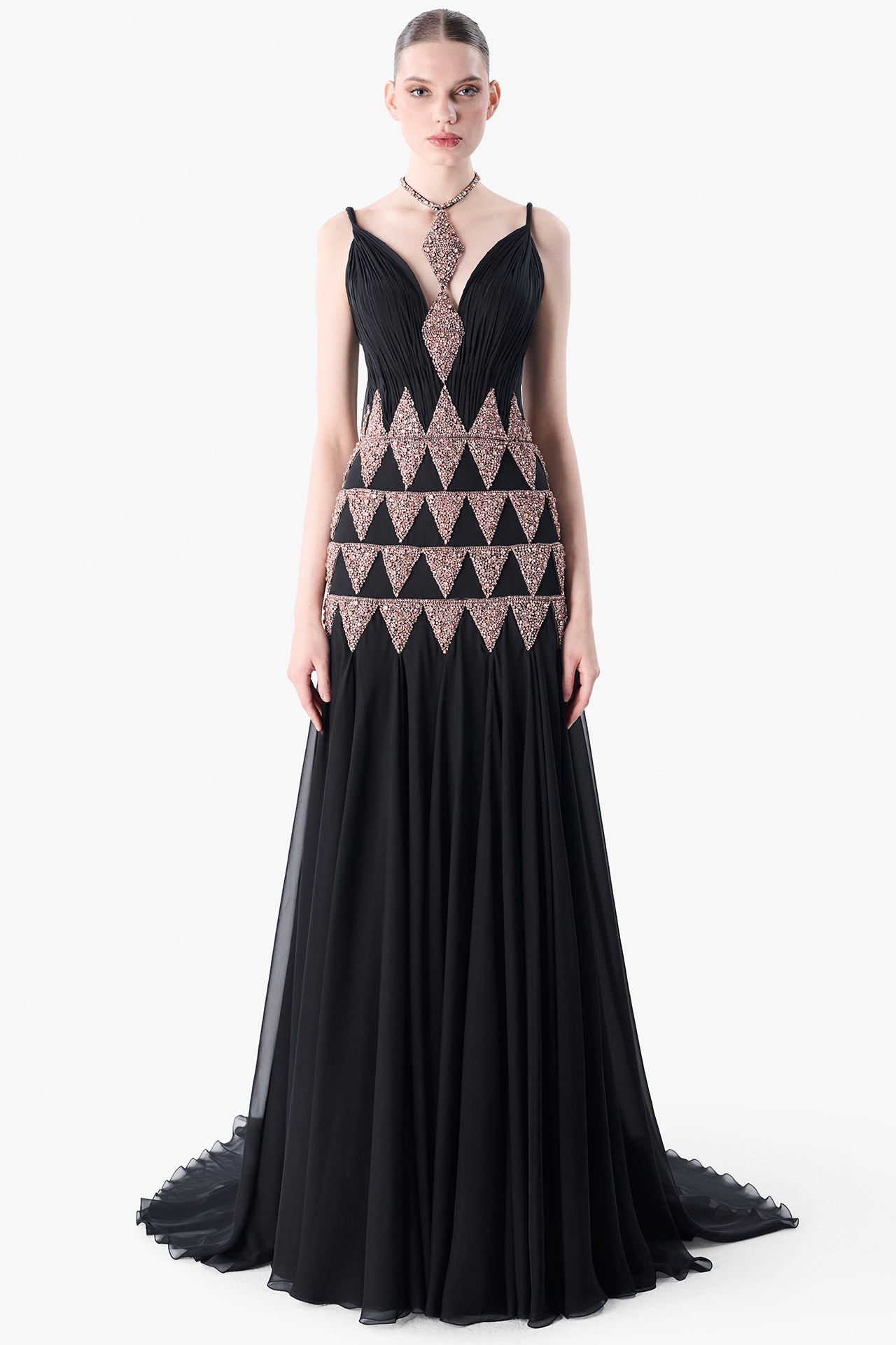 Embellished Geometric Evening Dress