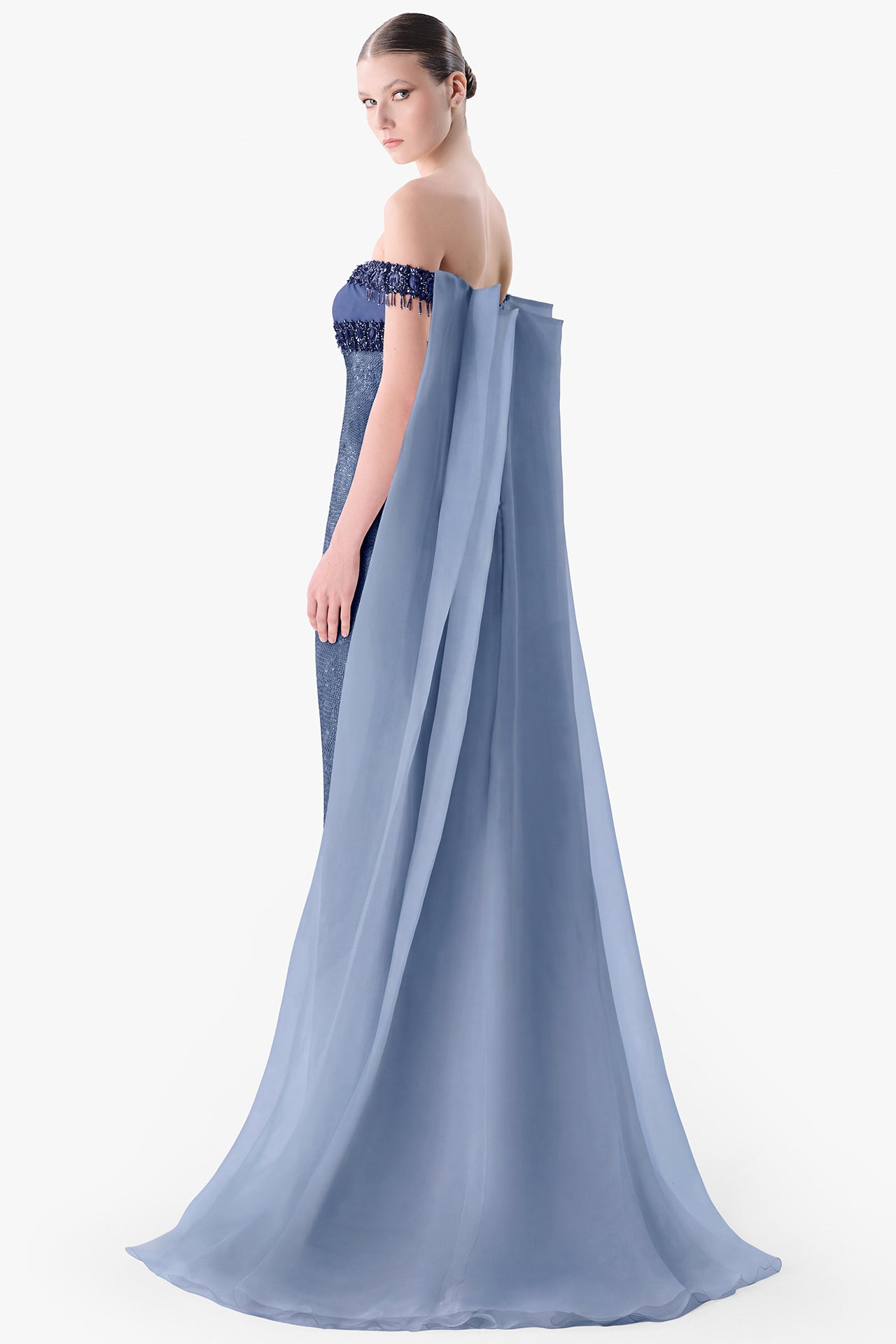 Off-Shoulder Embellished Column Gown