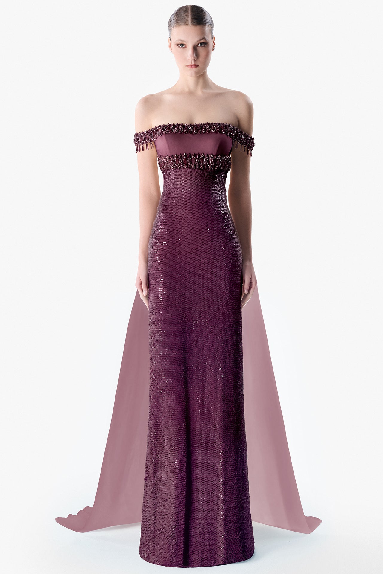 Off-Shoulder Embellished Column Gown