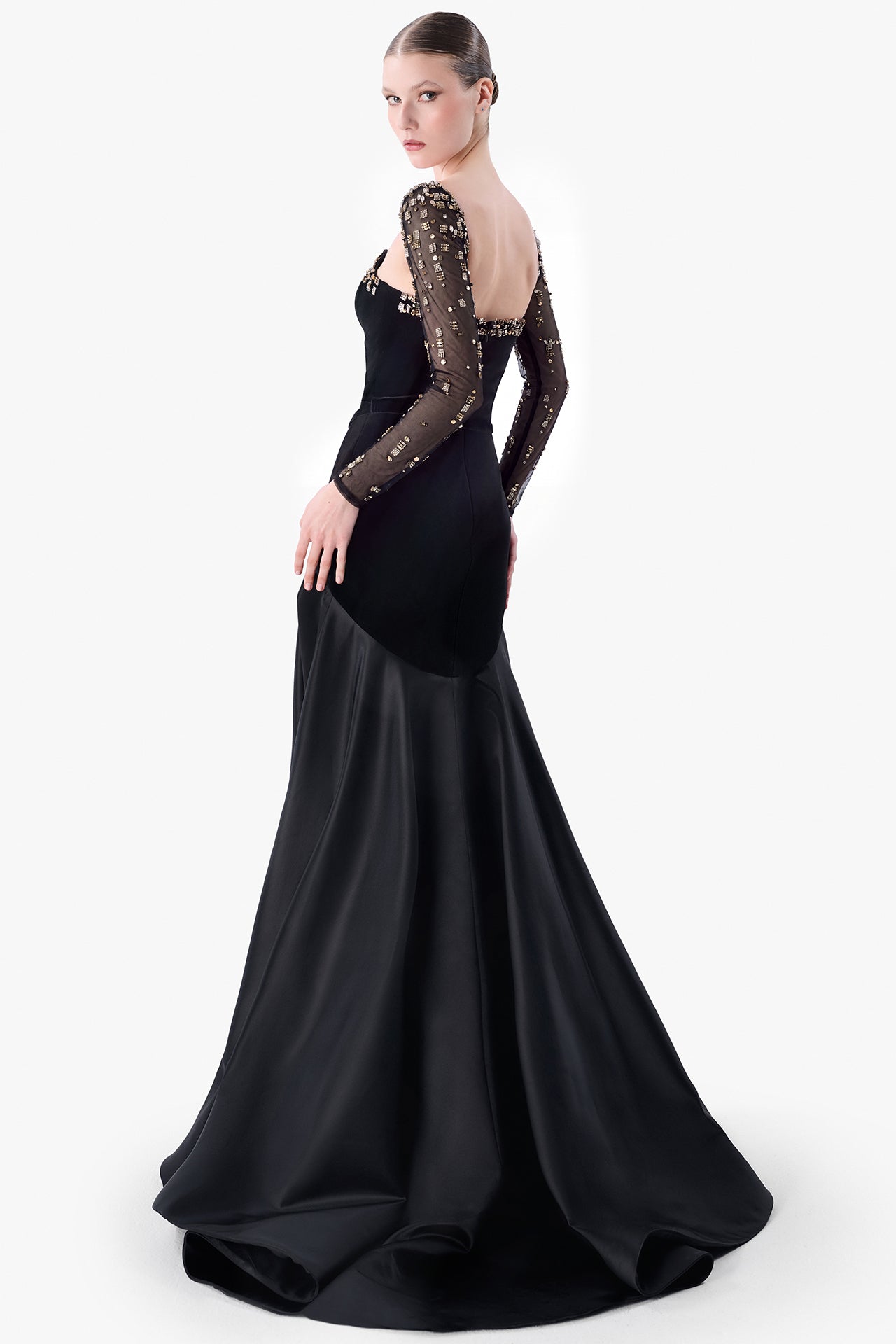 Embellished Black Evening Gown