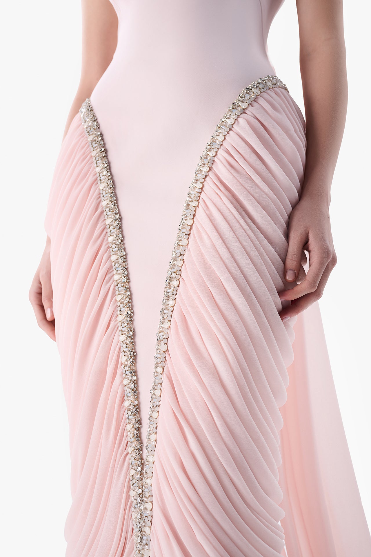 Draped Bodice Embroidered Gown