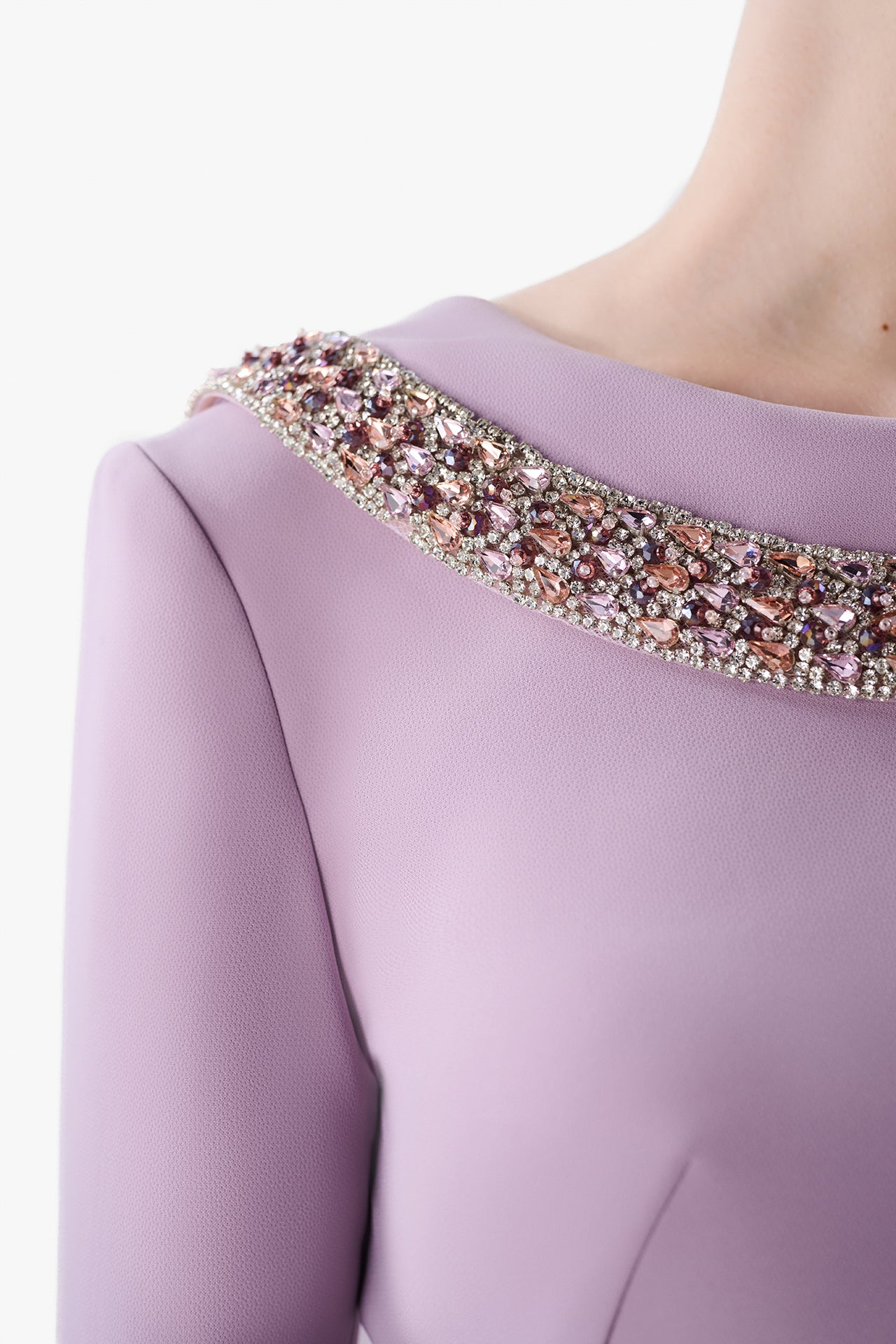 Embellished Neckline Crepe Gown