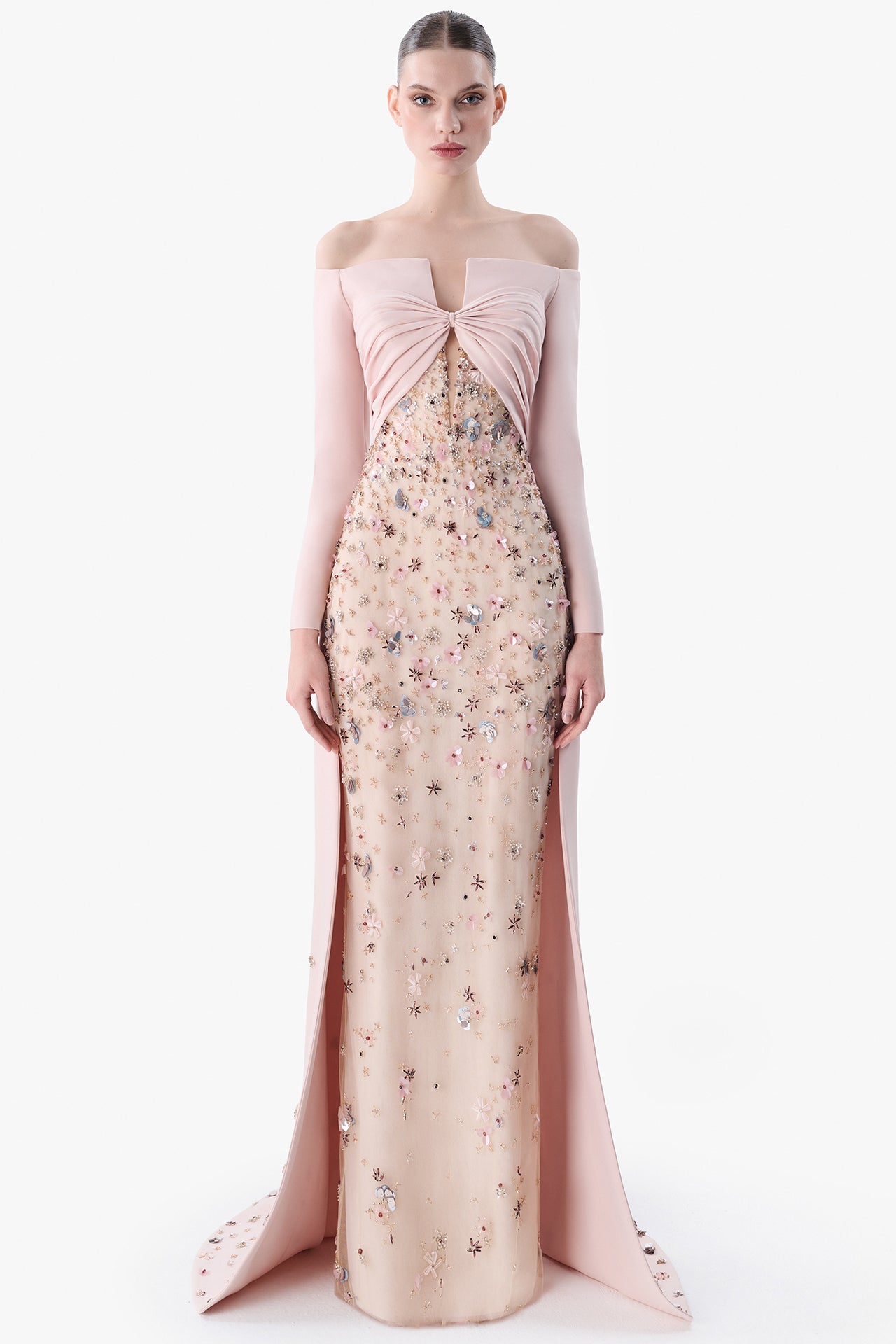 Fitted Gown with Layered Cape Jacket