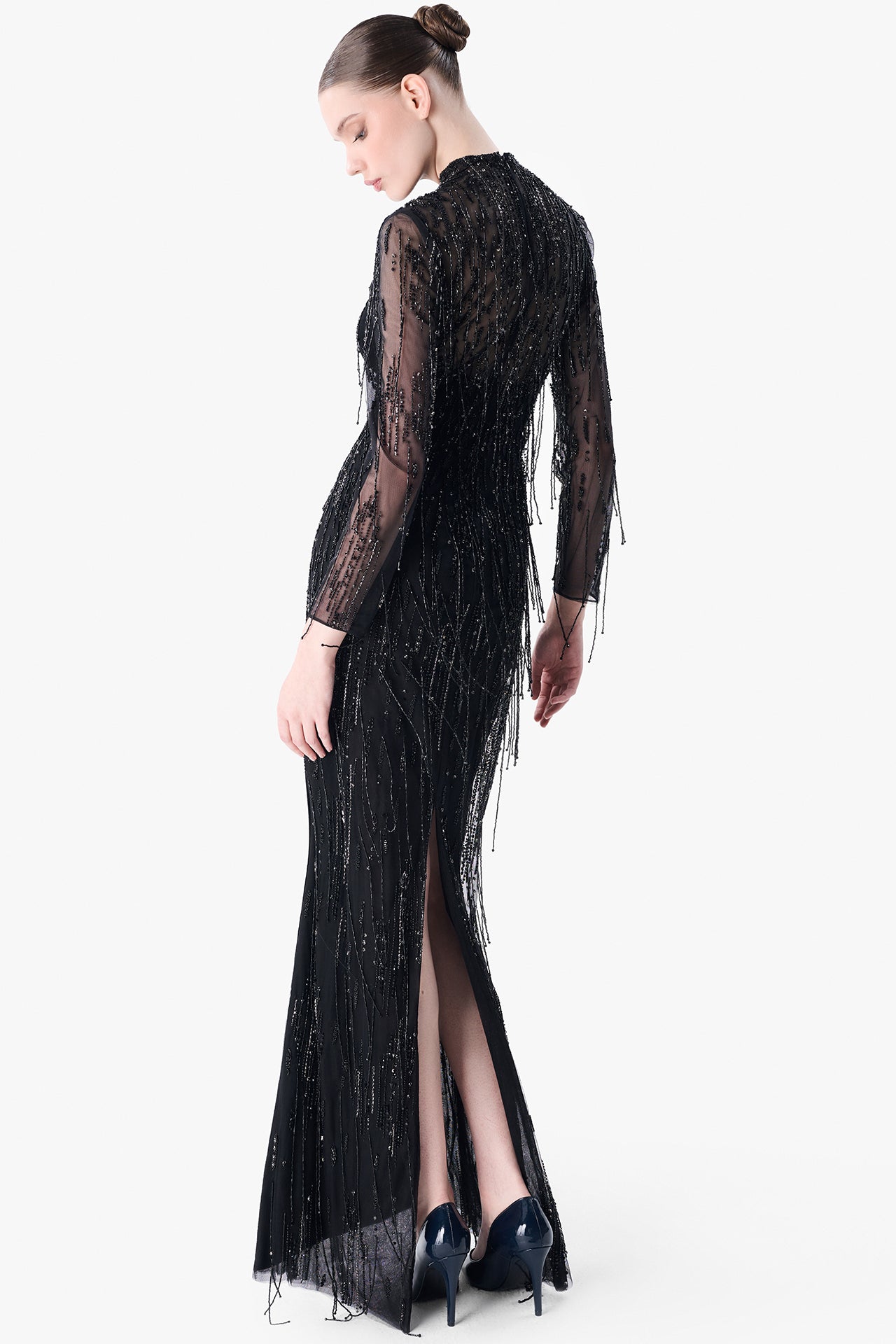 Embroidered Tulle Gown with Velvet Base