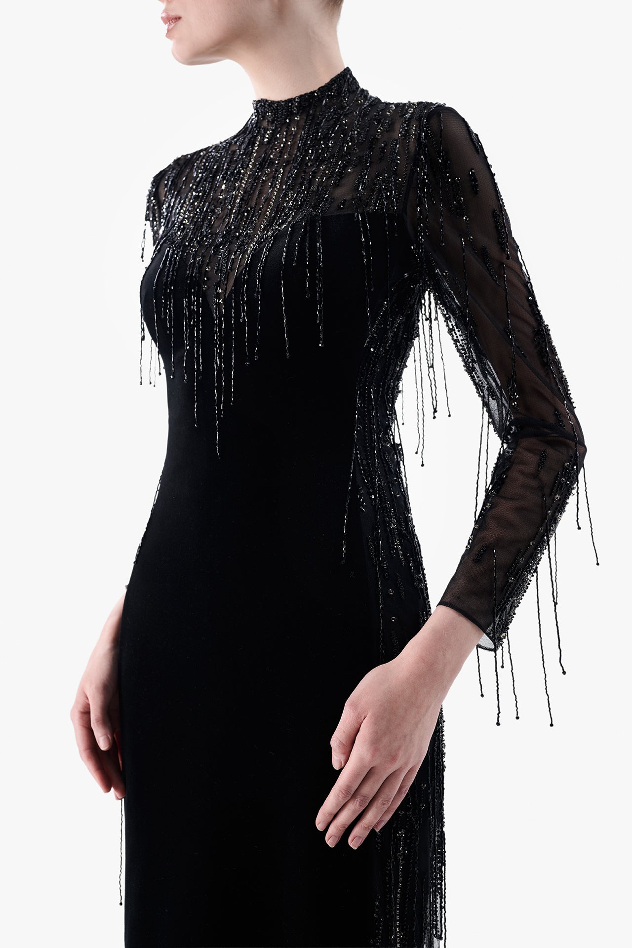 Embroidered Tulle Gown with Velvet Base