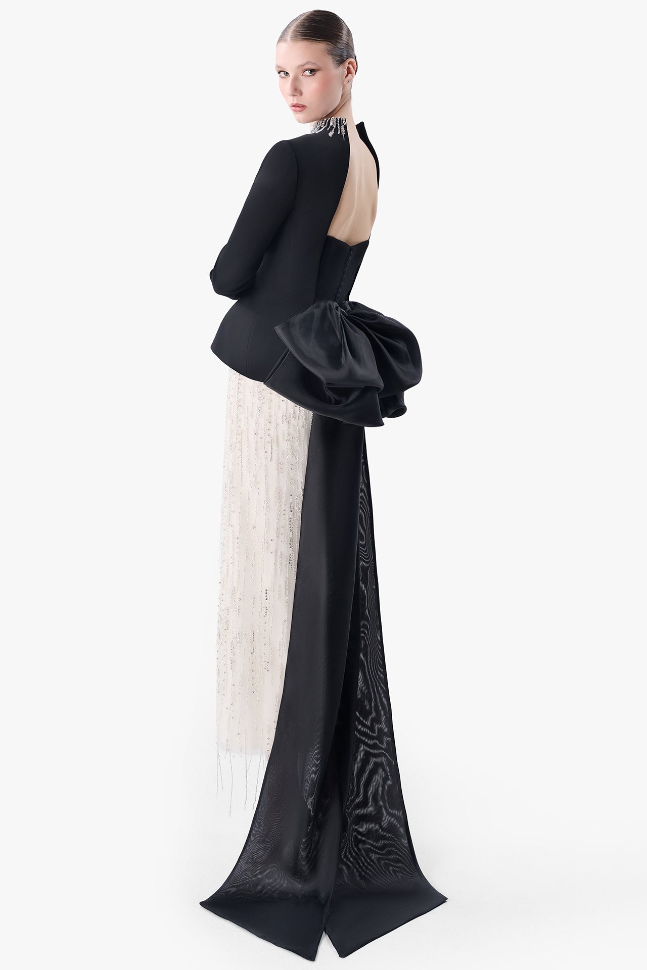 Structured Crepe Jacket with Embroidered Skirt