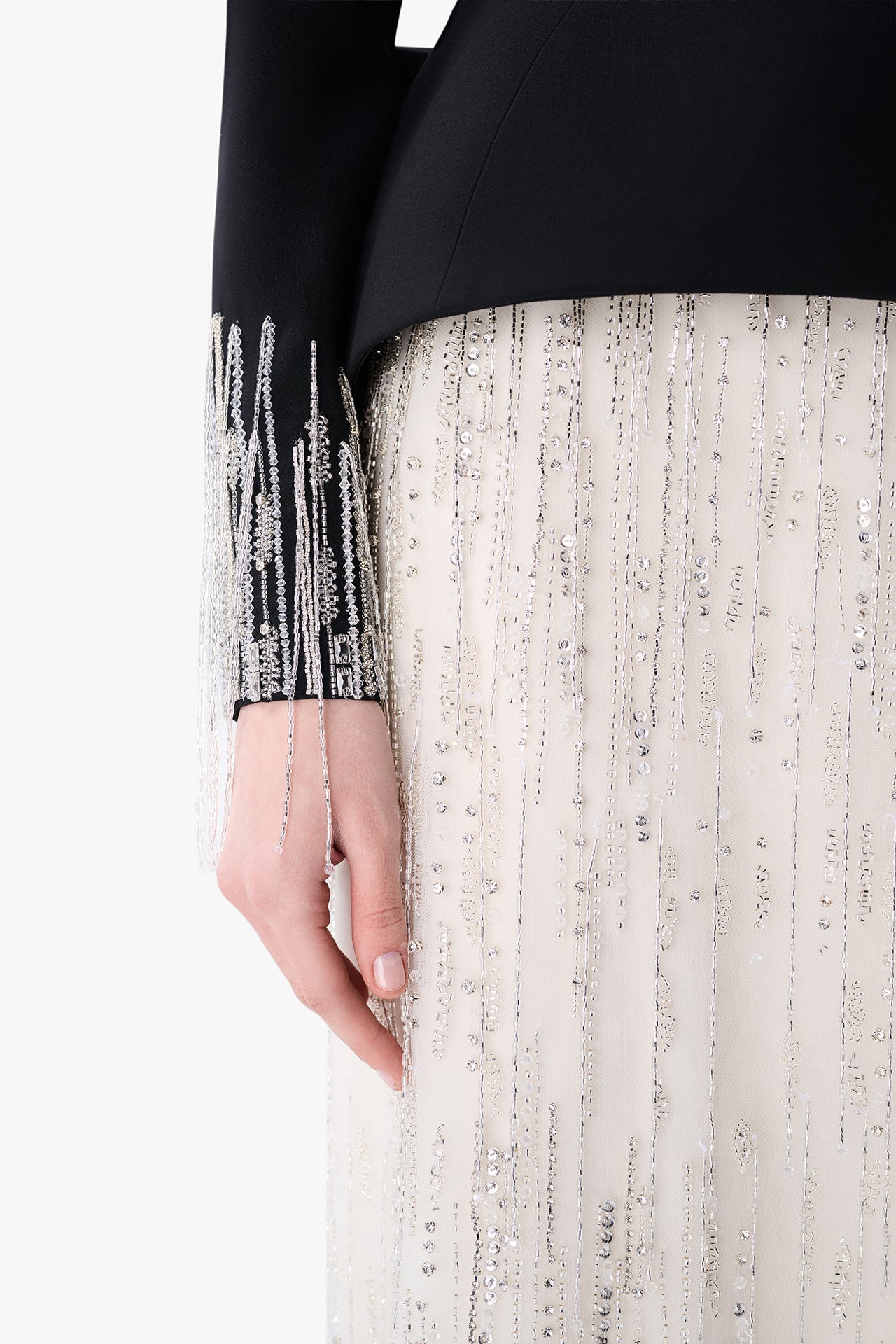 Structured Crepe Jacket with Embroidered Skirt