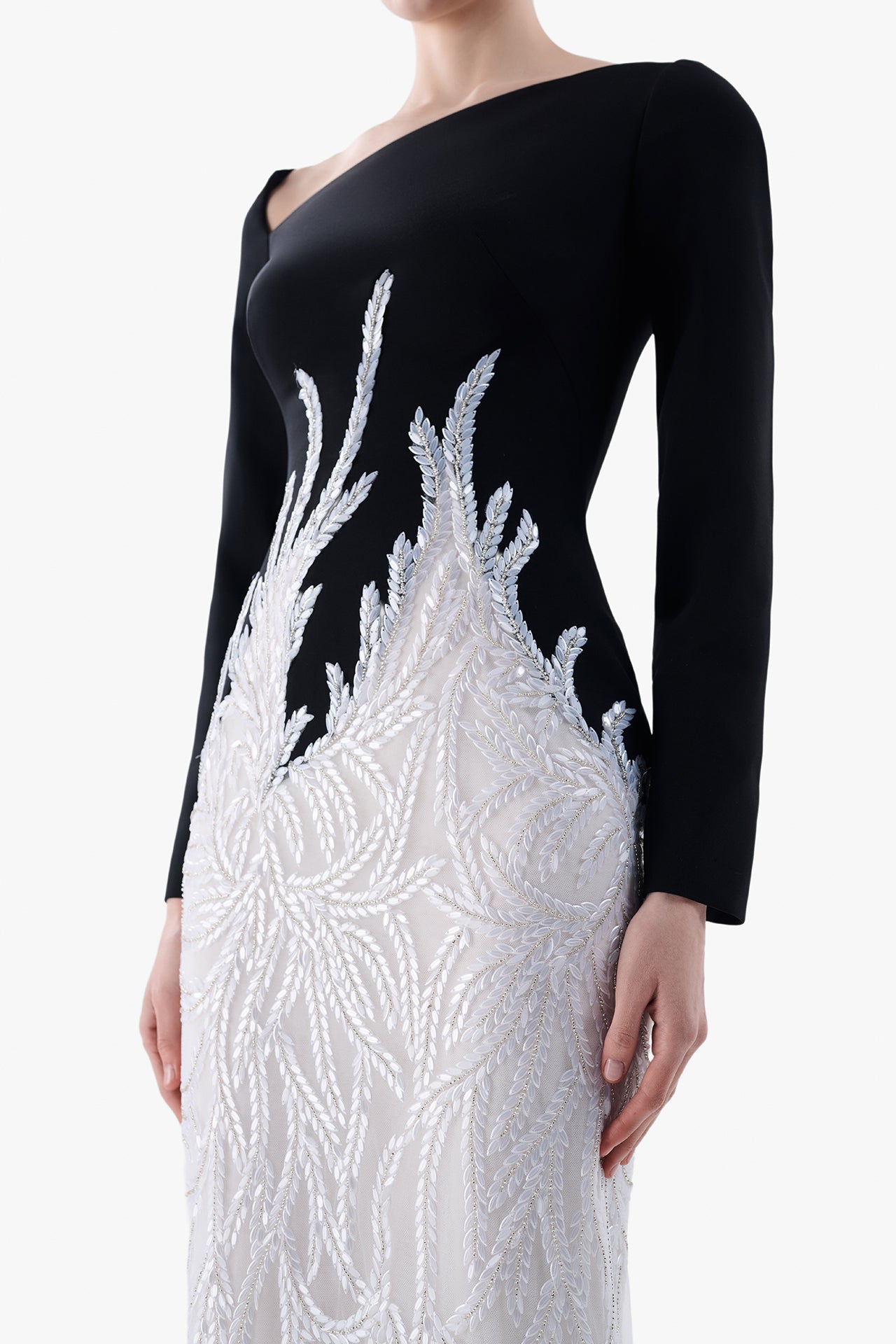 Asymmetric Crepe Top with Embroidered Skirt