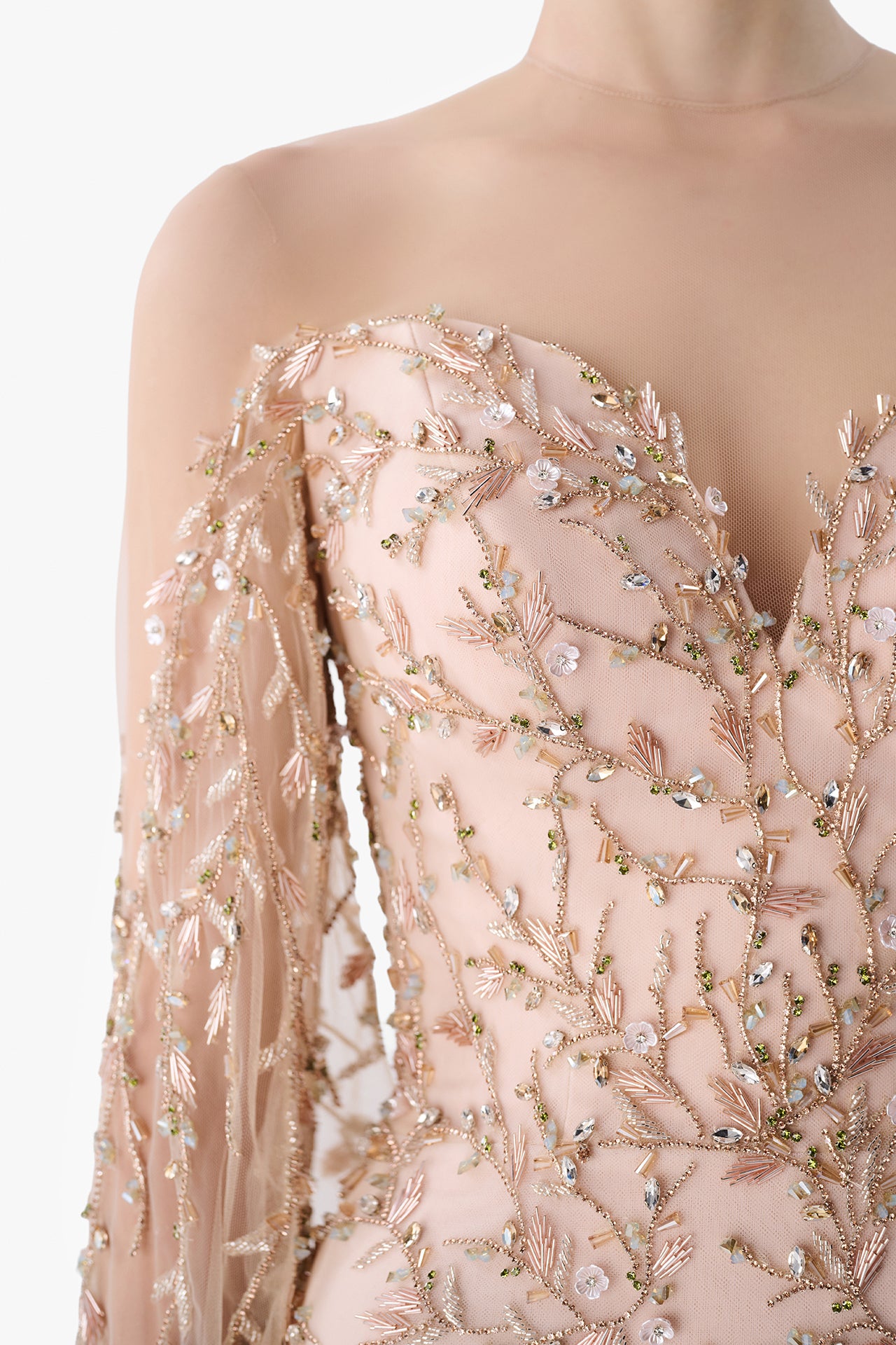 Embroidered Gown with Draped Back Cape