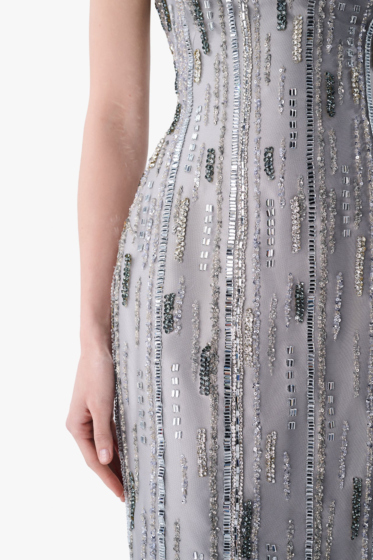Strapless Embroidered Tulle Gown with Satin Train