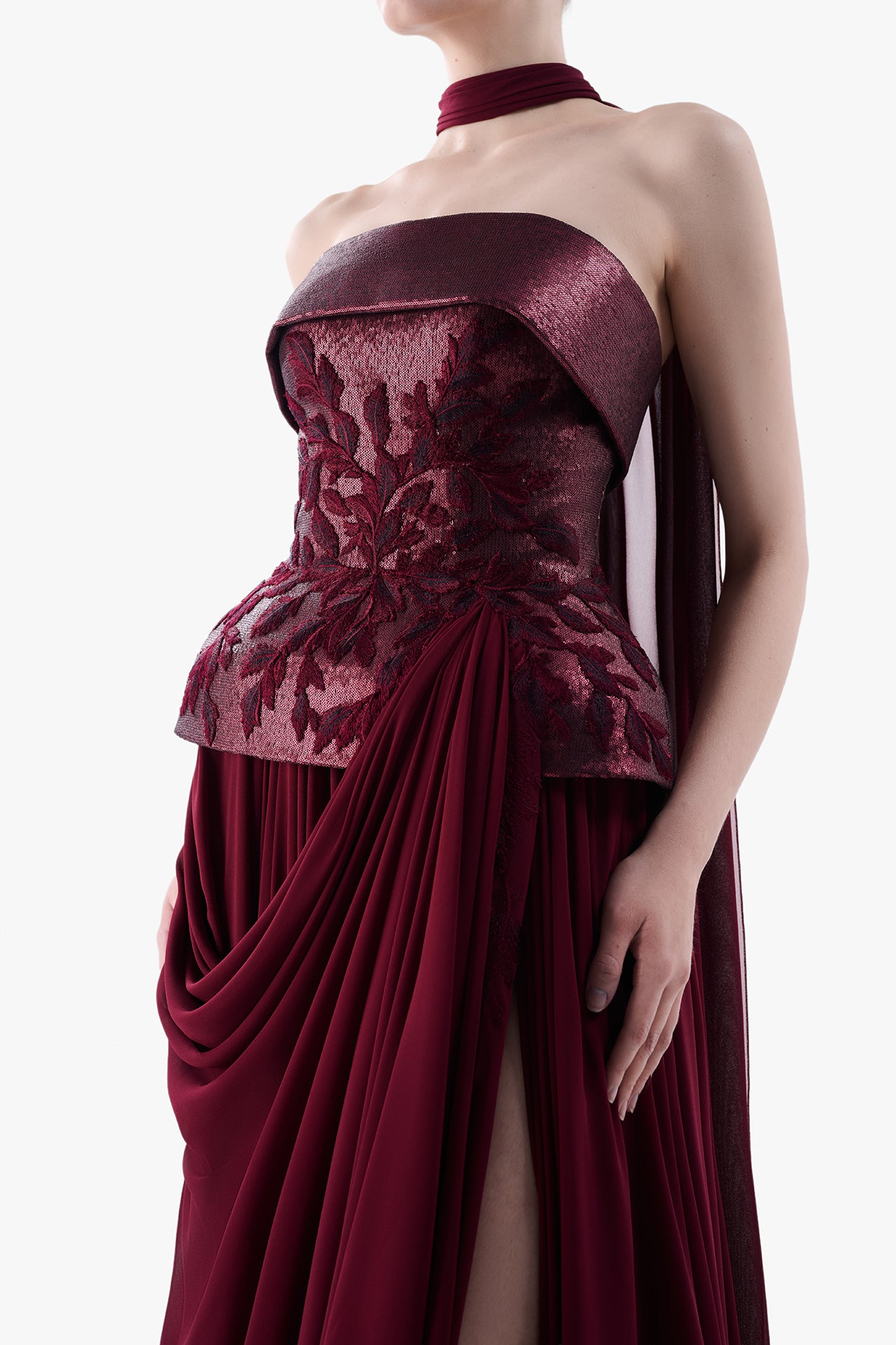 Strapless Draped Evening Gown