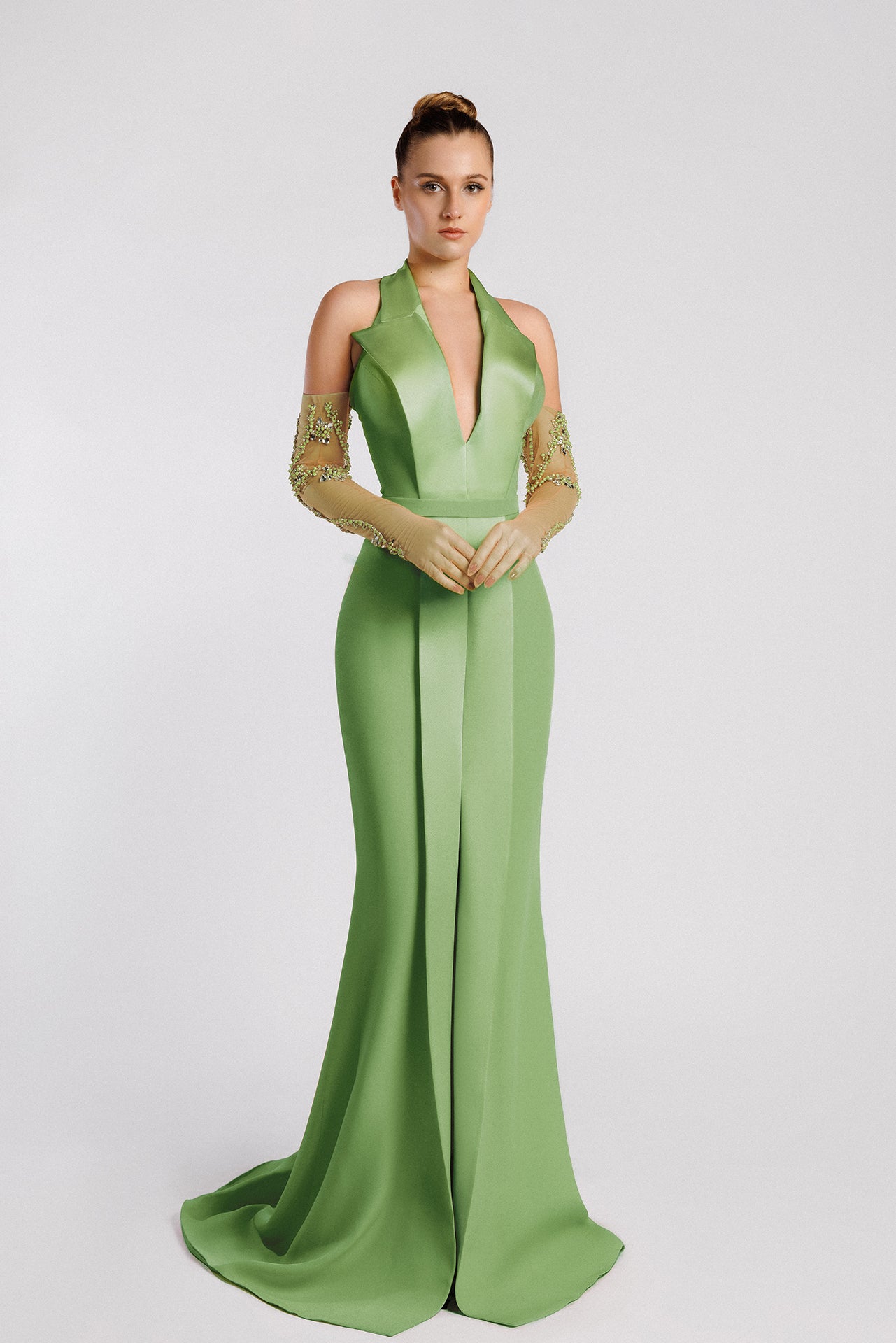 Mint Halter Neck Mermaid Evening Dress Gattinolli by Marwan Mint Halter Neck Mermaid Evening Dress Gattinolli by Marwan