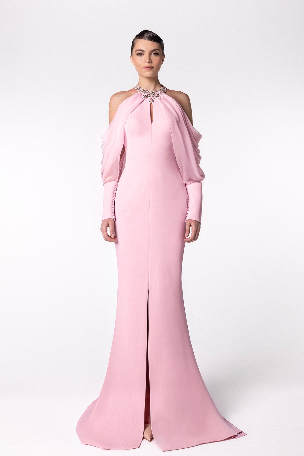 Halter Neckline Mermaid Dress with Beaded Collar