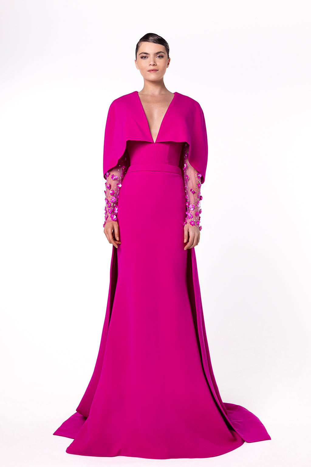 deep v studded embellished evening dress GLS by Gloria GL3027 Women's Formal Evening & Wedding Guest Dress - Rose Gold