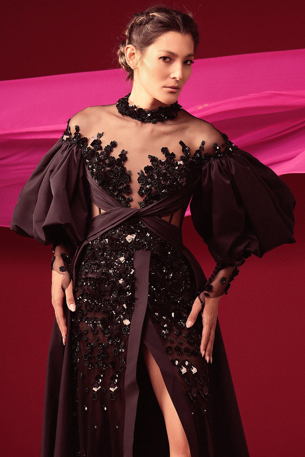 Beaded Flared Dress With Corset Bodice Gattinolli by Marwan Beaded Flared Dress With Corset Bodice Gattinolli by Marwan