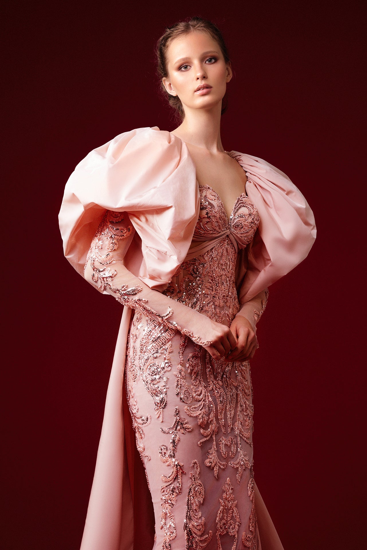 Heart Shaped Neckline Fully Embroidered Dress