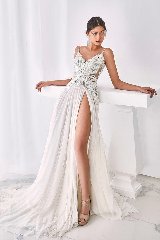 Spaghetti Strap Wedding Gown with Thigh-High Slit Gattinolli by Marwan Spaghetti Strap Wedding Gown with Thigh-High Slit Gattinolli by Marwan
