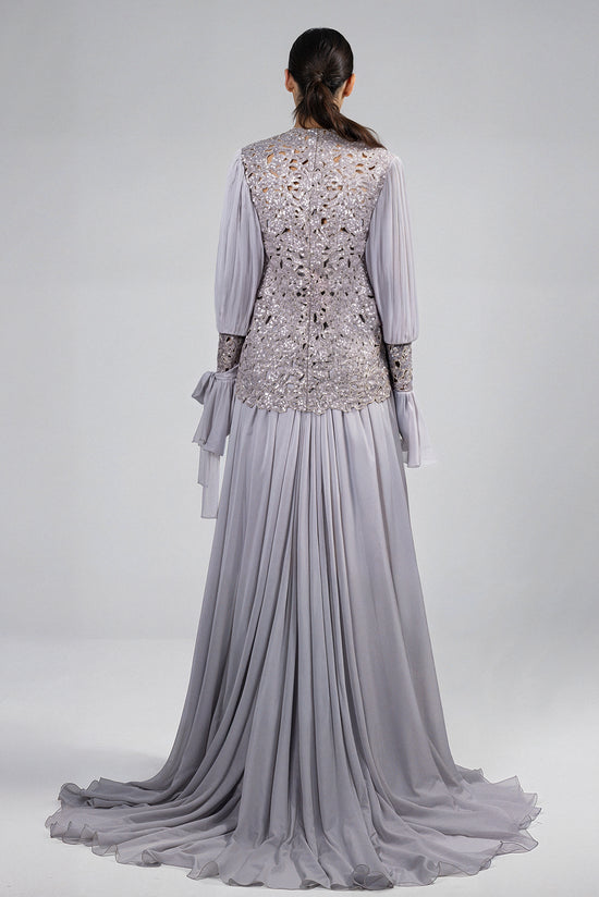 Floor-length Dress with Embroidered Lace Jacket