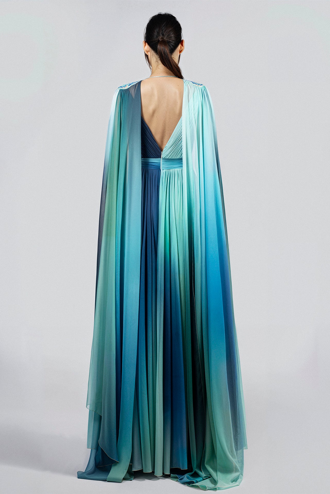 Ombre Dress with Cape-Like Sleeves