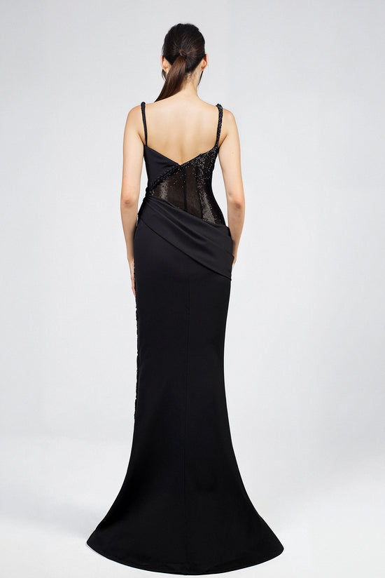 Crystal Mesh Panel Evening  Dress