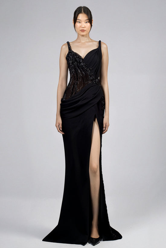 Crystal Mesh Panel Evening  Dress