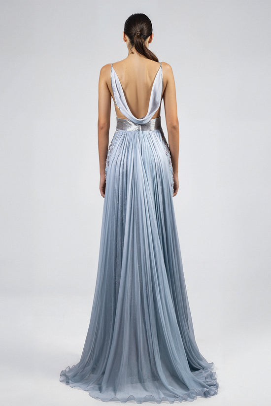 silver cowl back dress Glitter Charcoal Gray Cowl Low Back Mother of Bride Dress