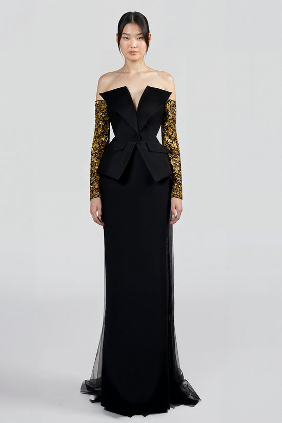 Off-Shoulder Dress with Embroidered Sleeves Gattinolli by Marwan Off-Shoulder Dress with Embroidered Sleeves Gattinolli by Marwan
