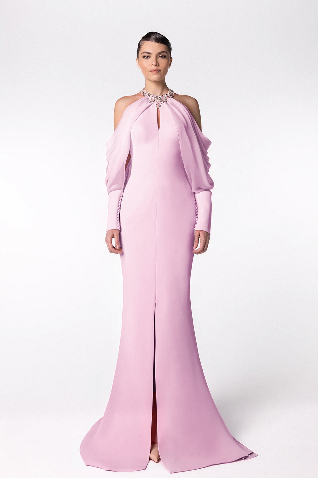 Halter Neckline Mermaid Dress with Beaded Collar