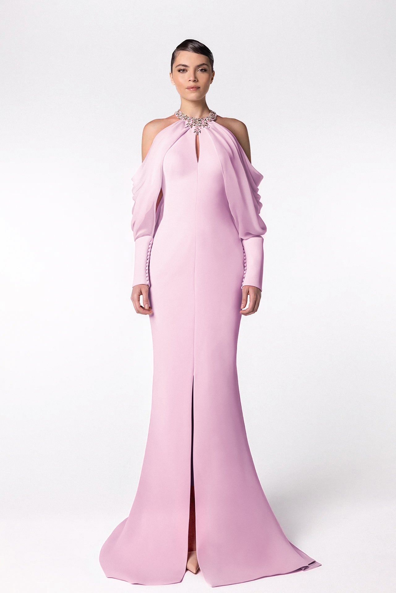 Halter Neckline Mermaid Dress with Beaded Collar