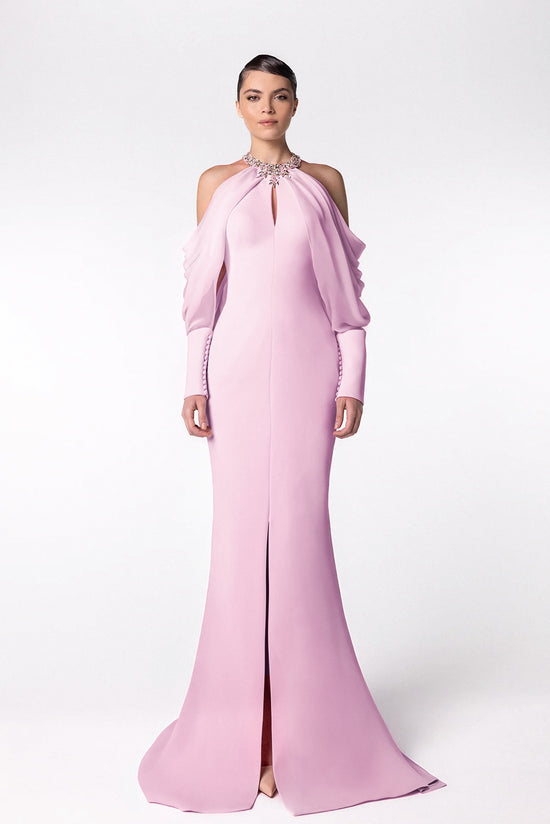 Halter Neckline Mermaid Dress with Beaded Collar Gattinolli by Marwan Halter Neckline Mermaid Dress with Beaded Collar Gattinolli by Marwan