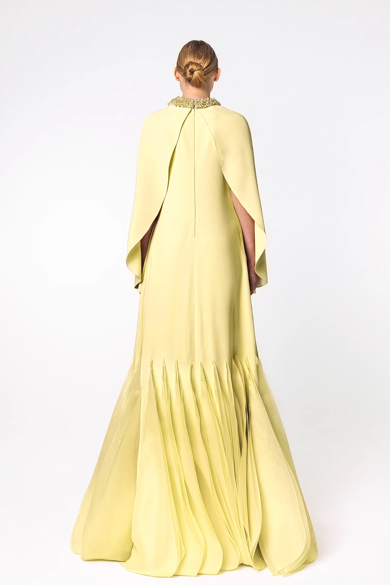 Kaftan with Embellished Neckline and Pleated Hem Detail