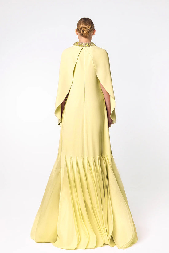 Kaftan with Embellished Neckline and Pleated Hem Detail