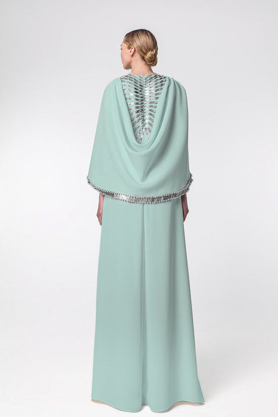Kaftan with Bell Sleeves and Feathered Embroidery Back Detail