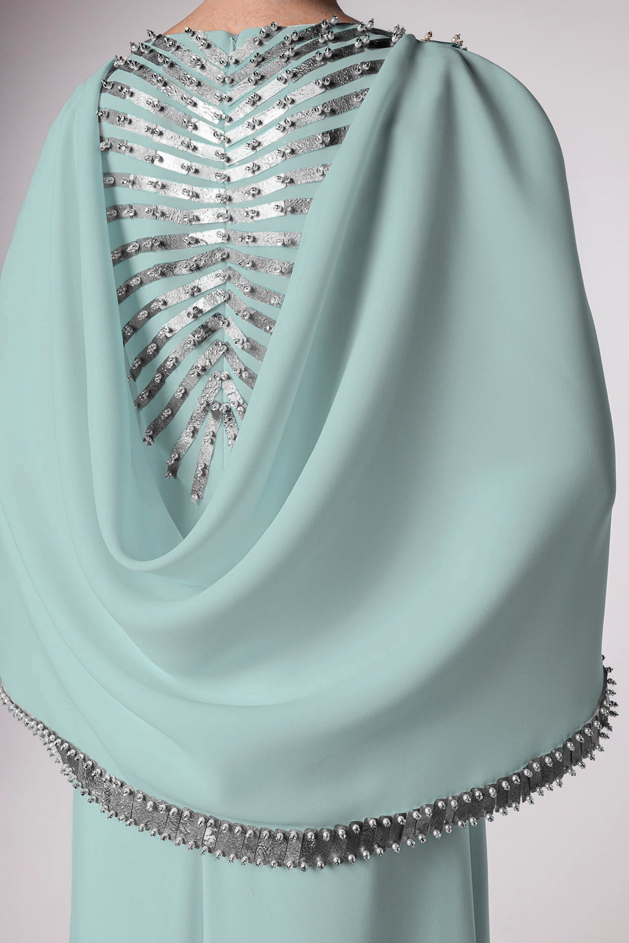 Kaftan with Bell Sleeves and Feathered Embroidery Back Detail