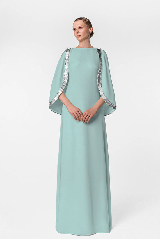 Kaftan with Bell Sleeves and Feathered Embroidery Back Detail