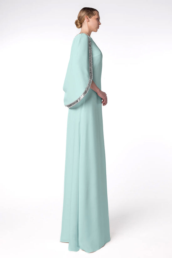 Kaftan with Bell Sleeves and Feathered Embroidery Back Detail