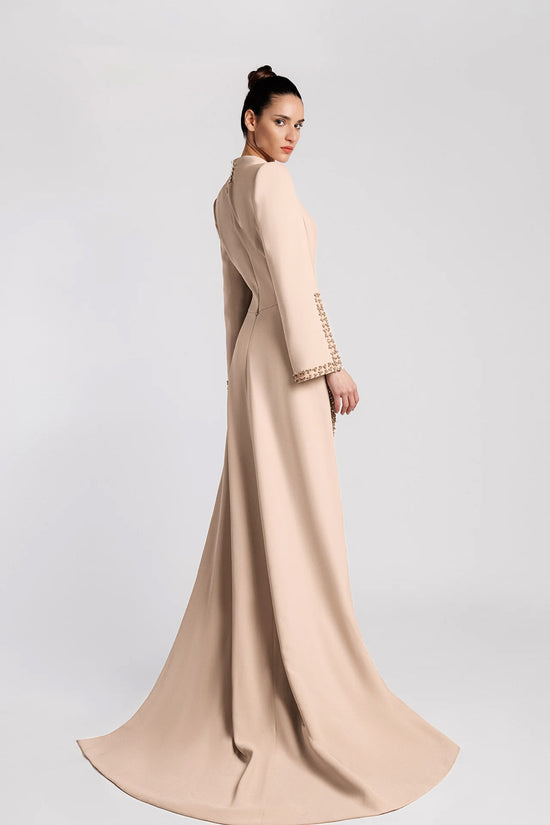 Embroidered Skirt Evening Dress with Cape Sleeves