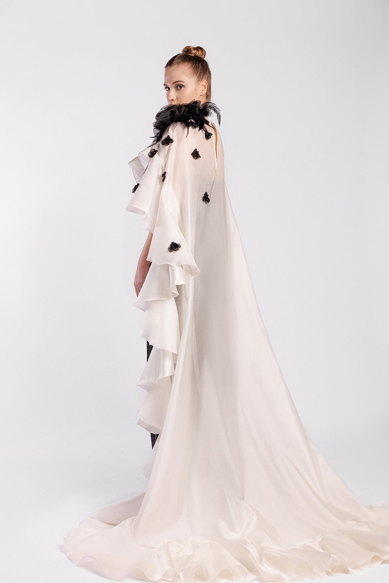 Embroidered Fitted Evening Dress with Cape Gattinolli by Marwan Embroidered Fitted Evening Dress with Cape Gattinolli by Marwan